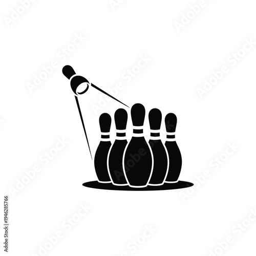 Black bowling pins and ball on white background bowling ball