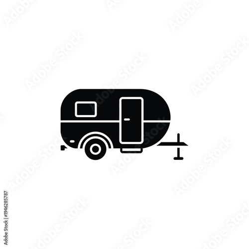 Black camper trailer with white outline caravan camping