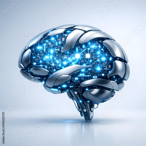 Futuristic Artificial Intelligence Robotic Brain with Glowing Circuits Advanced AI Technology Concept