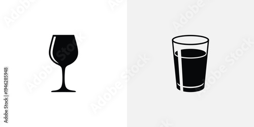 Black silhouette glass and short tumbler glass wine glass