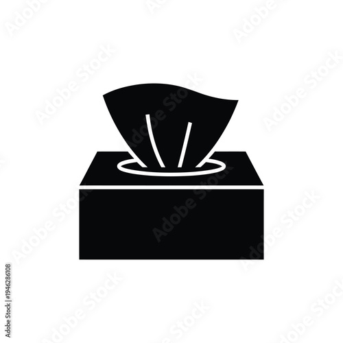 Black tissue box with one tissue pulled out black and white