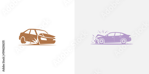 Car crash in brown and purple accident vehicle transportation
