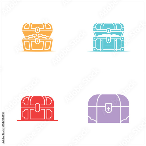 Colorful treasure chest with different symbol sign