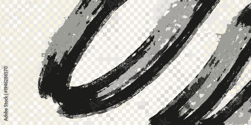 Abstract brushstrokes in shades of gray and black on a transparent background