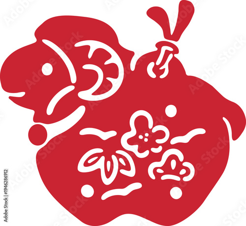 年賀2027　未年の羊のシルエット土鈴イラスト素材。飾り、版画、切り絵、2027年年賀状素材