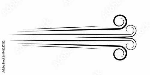 Stylized black lines depict the force and direction of swirling wind