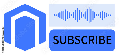 Subscribe concept. Subscribe for audio content and notifications with soundwave and icon integration. Subscribe to digital platforms, podcasts, and streaming channels. For branding, marketing, apps