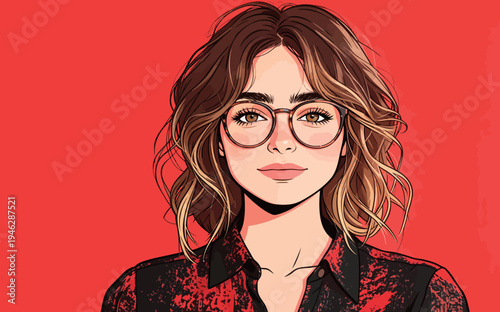 A person stands wearing glasses and a casual shirt. The backdrop is bright red, and the focus is on their expression.