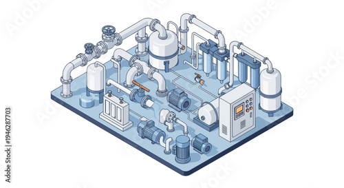 Industrial Water Treatment Plant Equipment Illustration.