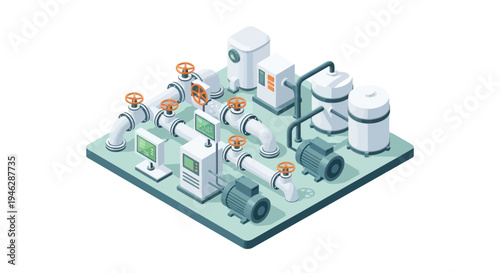 Industrial Water Treatment System Components Isometric Illustration.