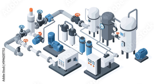Industrial Water Treatment System Equipment and Plumbing.
