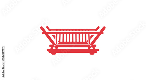 Red Shopping Cart on White Background.