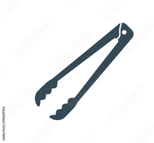 Black Kitchen Tongs on White Background.