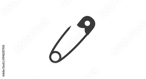 Black Safety Pin on White Background.