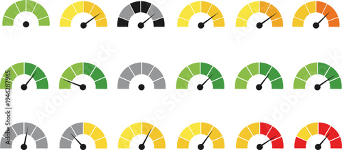 Speedometer, gauge, dashboard, meter, indicator, level, measurement, performance, scale, dial, progress, control, dashboard, icon, collection, vector, isolated, interface, monitoring, indicator