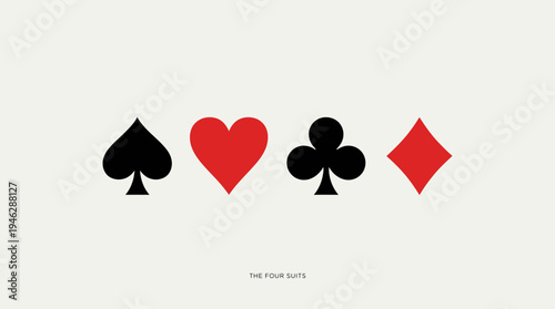 Four Playing Card Suits Vector | Hearts Clubs Spades Diamonds | Outline and Solid Styles Vector Icons | Casino Poker Game Symbols | Educational Design Vector Artwork