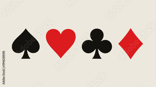 Four Playing Card Suits Vector | Hearts Clubs Spades Diamonds | Outline and Solid Styles Vector Icons | Casino Poker Game Symbols | Educational Design Vector Artwork