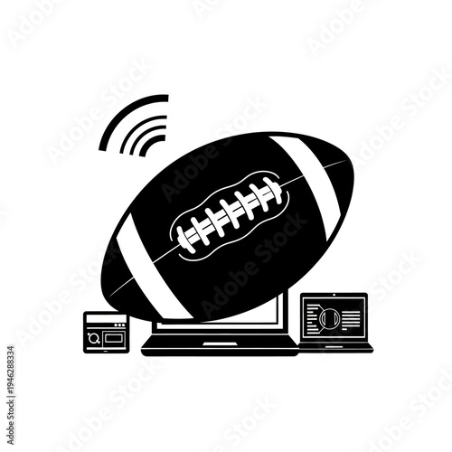 American Football and Technology Concept: Digital Sports, Online Games, and Wireless Connectivity Icons