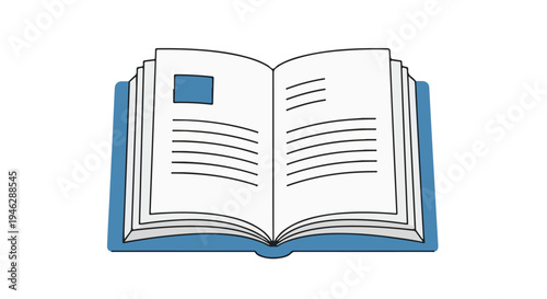 Illustration of an open book with white pages and blue cover on a plain white background.