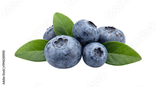 Fotografie A delightful cluster of fresh, plump blueberries adorned with vibrant green leaves, perfectly isolated on a transparent