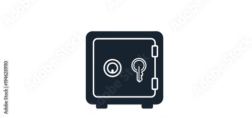 Simple Black Safe Icon with Keyhole.