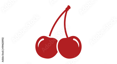 Two Red Cherries on Stem Together.
