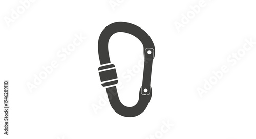 Black Carabiner Clip on White Background.