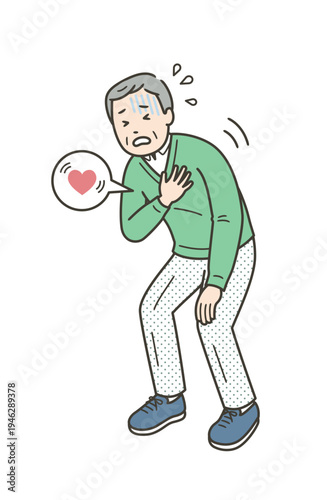 動悸がして苦しそうにしている高齢者男性
