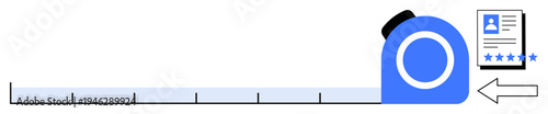 Measurement tape aligning with a profile document featuring stars and ratings, depicting evaluation, personal metrics, and performance assessment. Ideal for recruitment, productivity