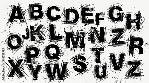 Grunge Alphabet Vector Letters | Rough Sketch Uppercase Typography | Artistic Chaotic Textured Font Design | Creative Graphic Style Vector Artwork | Expressive Letter Collection