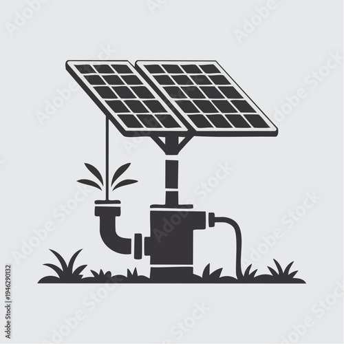 solar panel irrigation system black icon illustration