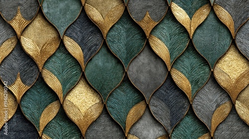 Abstract geometric pattern in gold teal and grey decorative design