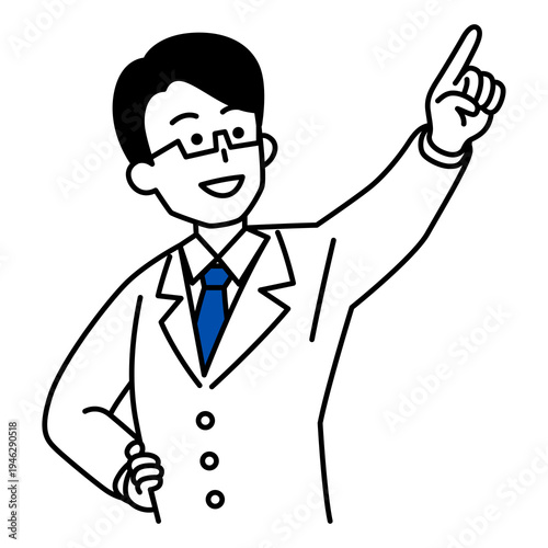 遠くを指差す医師の男性