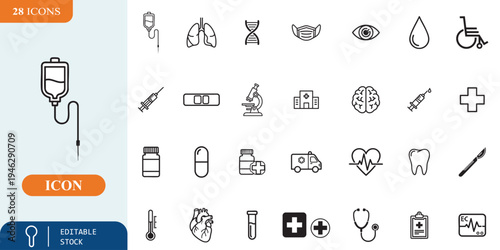 Medical icons set for healthcare and wellness concepts