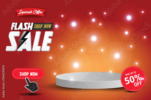 Flash sale banner template on hot color background.