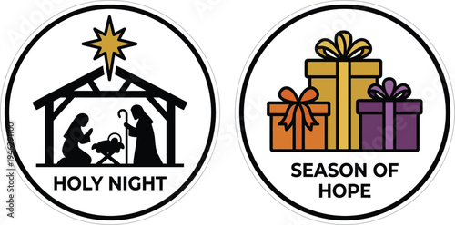 Adorable vector icons depicting Christmas faith and festive gifts for a season of hope
