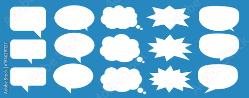 A set of chat box designs for comments on social media or comics. Vector designs of speech bubbles, text boxes, and conversation chat columns in comics.