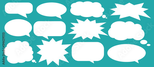 A set of chat box designs for comments on social media or comics. Vector designs of speech bubbles, text boxes, and conversation chat columns in comics.