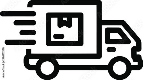 Delivery truck carrying package with speed lines for fast shipping and logistics services
