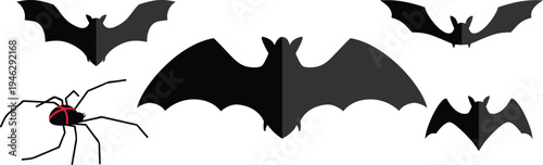 Spooky Halloween vector illustration featuring flying bats and a detailed spider web, perfect for festive designs, cards, and decorations with a dark, eerie mood.