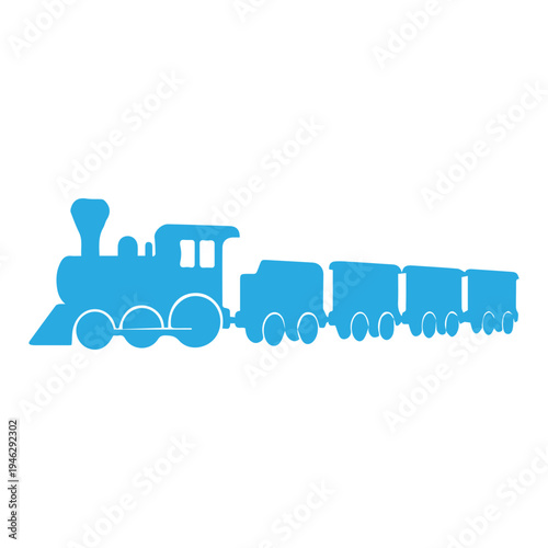 A classic blue silhouette of a steam train with multiple carriages, perfect for children's themes and transportation graphics