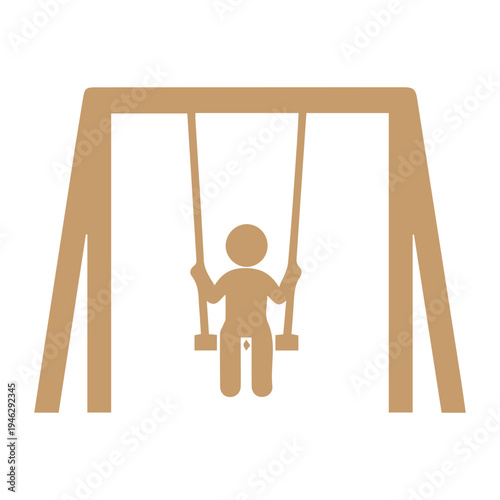 Stylized monochrome illustration of a child happily playing on a swing set, capturing the essence of playground fun, childhood leisure, and outdoor recreational activities