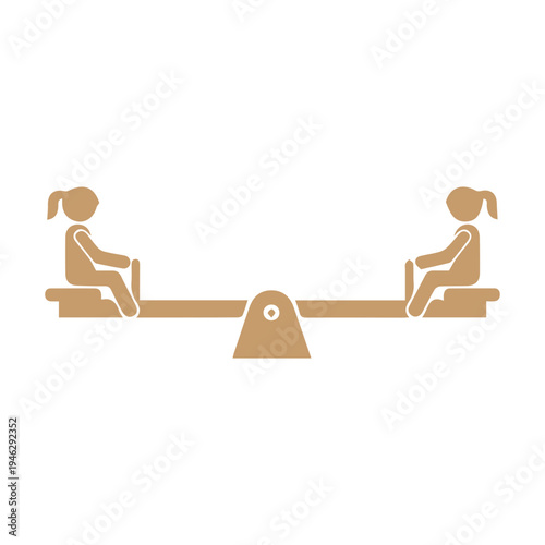 Childhood fun on a seesaw, two children enjoy playtime together on a park playground