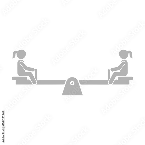 Playful grey silhouette graphic of children on a seesaw, symbolizing equilibrium, teamwork, and the joy of childhood interaction in a clean, minimalist style, perfect for various design applications