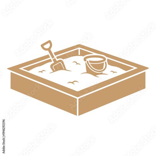 Sandbox with shovel and bucket, a classic symbol of childhood play and outdoor fun in the sand