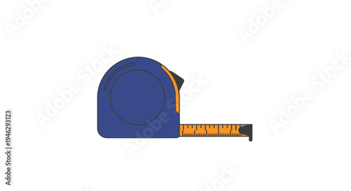 Blue Retractable Tape Measure Tool Illustration, Construction Measurement Equipment Vector Icon for DIY and Architecture