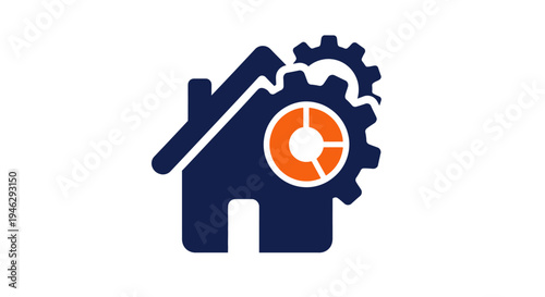 Smart Home Automation and Property Maintenance Icon with Gears and Data Chart