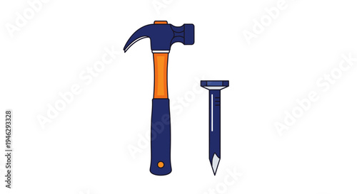 Flat Vector Illustration of a Hammer and Nail Tool Set on a White Background for DIY and Construction Concepts