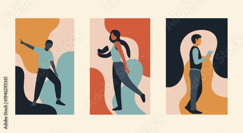 Diverse individuals in various poses and activities.