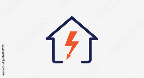 Minimalist House Icon with Lightning Bolt for Energy Efficiency, Smart Home Power, and Electrical Services Concept